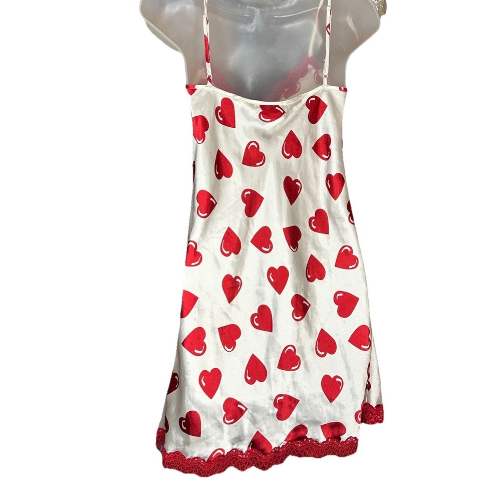Vintage Jaclyn Smith Red Hearts Nightgown XS Lace Trim Satin Slip Dress Lingerie - Picture 11 of 15
